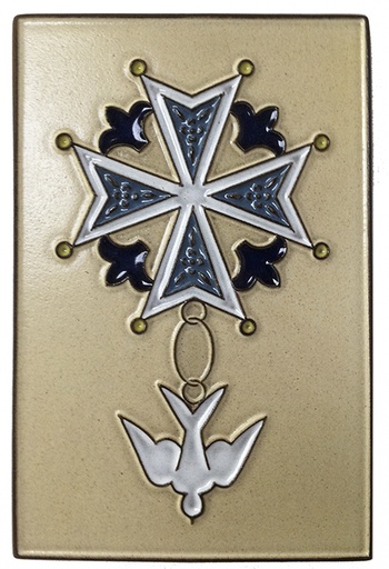 [PLK-58HUGA] Plaquette céramique croix Hugenote/beige