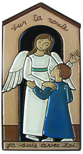 [PLK-58VG60A] Plaque céramique Ange Gardien 'Sur ta route' - 14,5x6,5cm