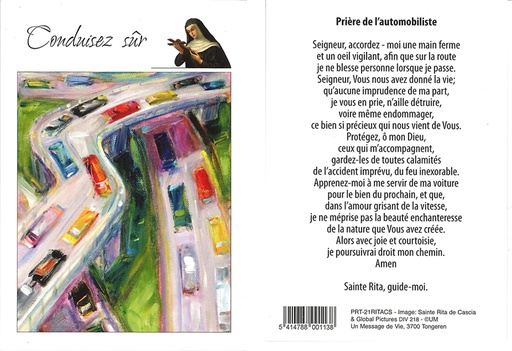 [PRT-21RITACS] Image prière Ste Rita - Conduisez sûr (70x100m)