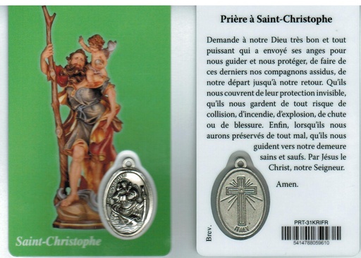 [PRT-31KRIFR] Carte de prière/médaille - St Christophe FR (55x85mm)