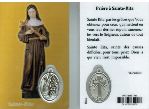 [PRT-31RITFR] Carte de prière/médaille - Ste Rita FR (55x85mm)
