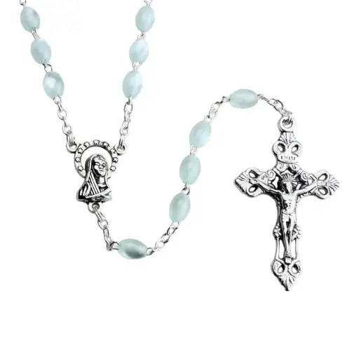 [RZK-05IM2BL] Rozenkrans - imitatie parelmoer/ketting - ovaal/blauw (4x6mm)