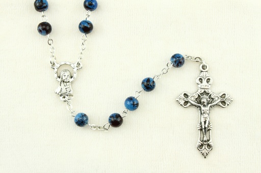 [RZK-05IM6BL] Rosaire - imitation marbre/chaîne - bleu (⌀6mm)