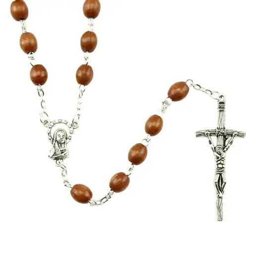 [RZK-05L202N] Rozenkrans - houten kralen/ketting - natuur (8x6mm)