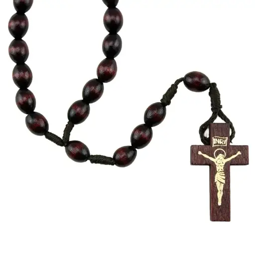 [RZK-091535PAL] Rozenkrans - houten op koord - pallisander (10x8mm)