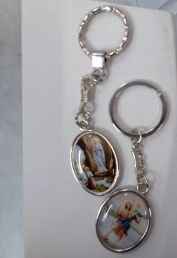 [SLH-09LOU609CHR] Sleutelhanger Lourdes/St Kristoffel - ovaal (36x28mm)
