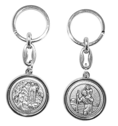 [SLH-35LOU37KRI] Sleutelhanger Lourdes/St Kristoffel - metaal (60x30mm)