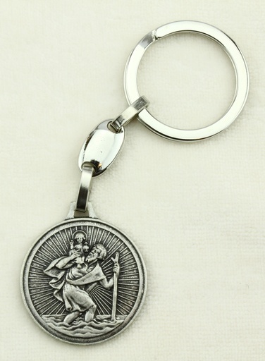 [SLH-45KRI0230] Sleutelhanger St Kristoffel/stralen - metaal (65x30mm)