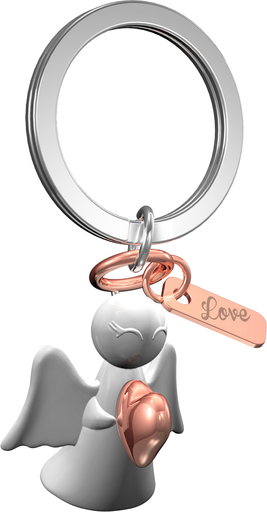 [SLH-98ENG02] Sleutelhanger Engeltje met hartje in box - inox - wit/roségoud (45x30mm)