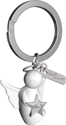 [SLH-98ENG04] Sleutelhanger Droomengeltje met ster in box - inox - wit/zilver (48x32mm)
