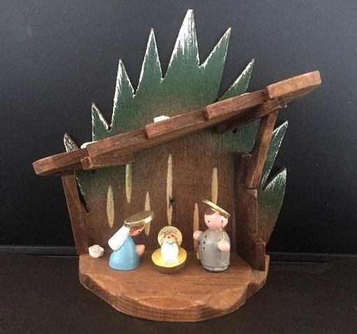 [STL-07M1] Stalletje met H.Familie - houtsnijwerk/gekleurd - 10cm