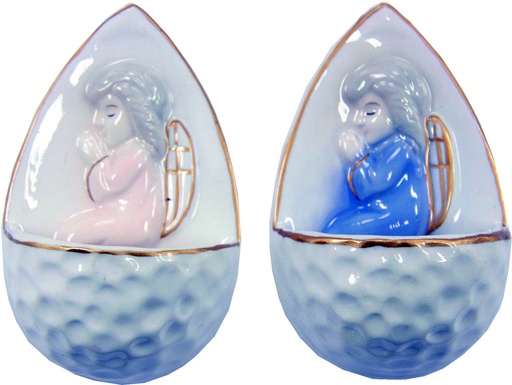 [WWB-47H211] Set of 2 holy water bowls H 10cm - poly/rose & blue