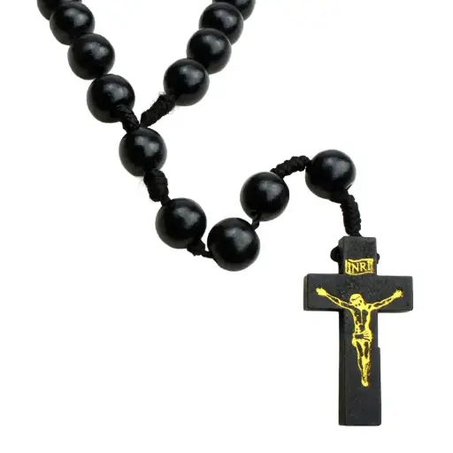 [RZK-72M001ZW] Chapelet - bois/corde - noir (⌀ 10mm)