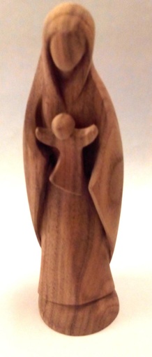 [BLD-07M0120NT] Statue Our Lady with child/modern - walnut - natural (20cm)