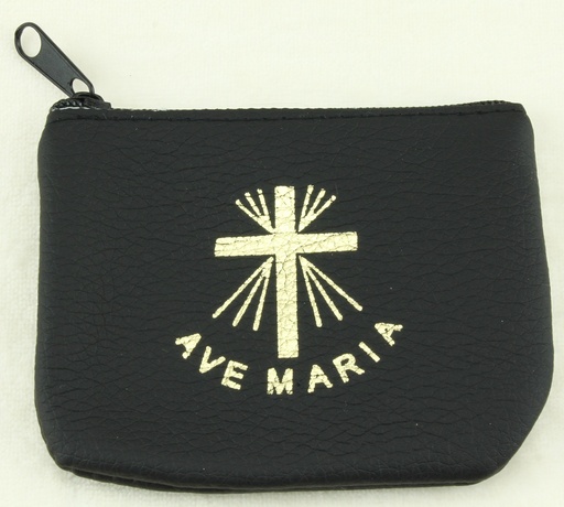 [ETU-40RZKM01ZW] Rozenkranstäsche - Leder/Schwarz - Ave Maria (90x70mm)