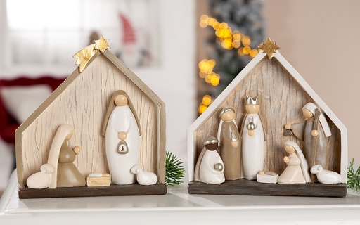 [STL-30M004] Stal hout - Kerstfiguren/poly - 19x18x4cm