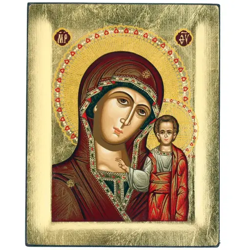 [IKO-75M01KAZ] Ikoon zeefdruk/slagmetaal - OLV Kazan (100x125mm)