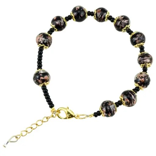 [ARM-05M01ZW] Armband/Mini-Rosenkranz - Venizian Glass - Schwarz (Ø8mm)