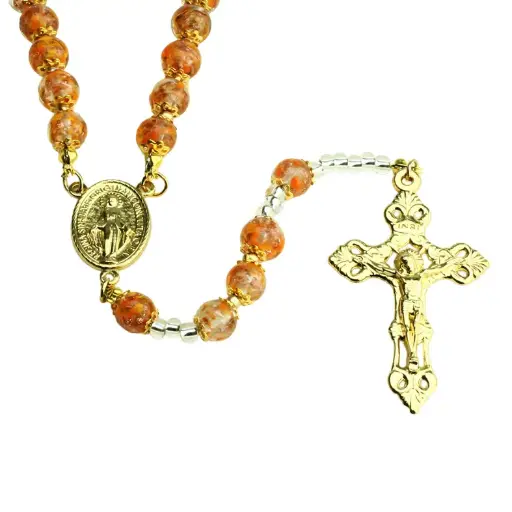[RZK-05M01OR] Chapelet en verre Vénitienne avec écrin - orange (⌀9mm)