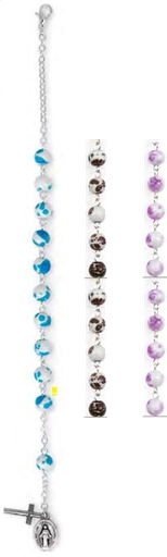 [ARM-55M001] Bracelet métal - perle en verre/assorti - croix + médaille