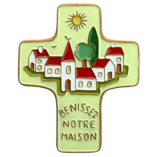 [MKR-58VG11D] Kruisbeeld keramiek - 'Benissez notre...' - groen (95x120mm)