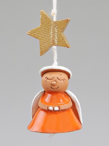 [ENG-03M01OR] Glocke-engel zum hängen - Keramik mit emaille Orange - 4x4x8cm
