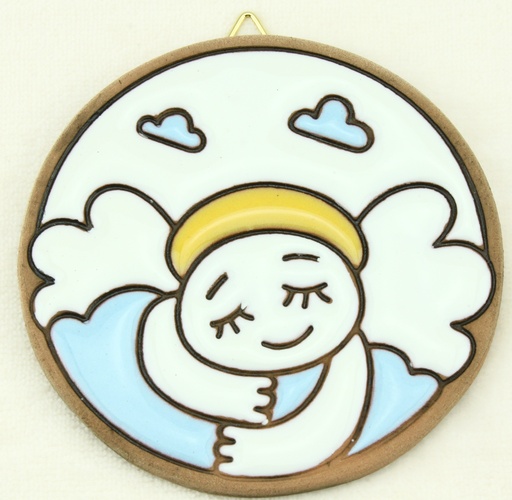 [MDW-03M01BL] Wiegmedaillon Engel/Keramik - Blau pastel (⌀ 75mm)