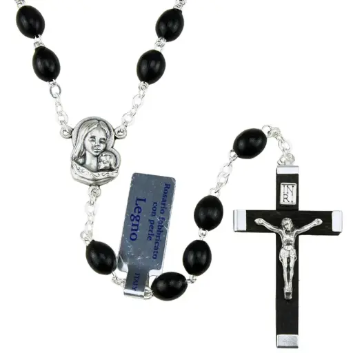 [RZK-55M005ZW] Rosary wood/chain/double - black