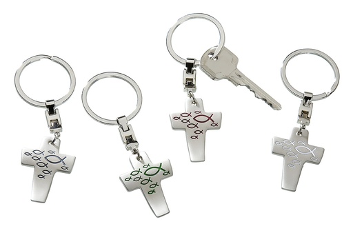 [SLH-30M001] Porte-clef - Croix/Ichtus - métal/assorti