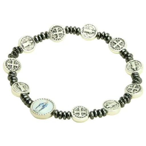 [ARM-35M005] Bracelet - élastique/méd. St Benoit + Vierge