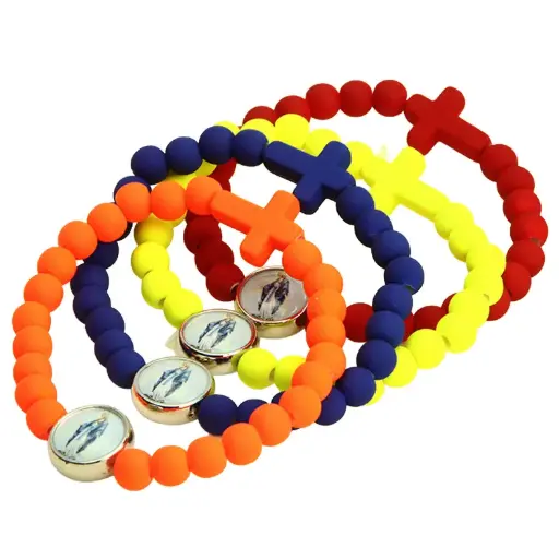 [ARM-35M007WON] Armband - elastisch/hout - kleuren assorti - OLV Wonderbare