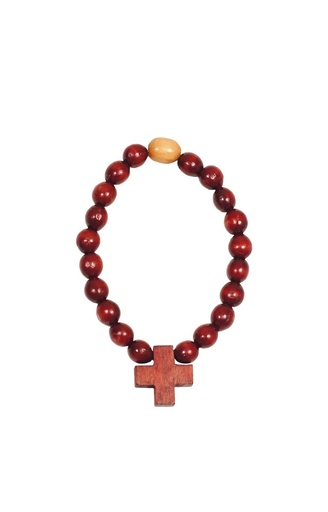 [ARM-57M01RD] Rosary bracelet - wood pearl - red (8x6mm)
