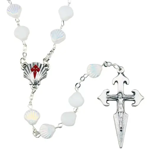 [RZK-35M003] Rosenkranz Hl.Jakobus Compostella - Glass/weiss  (⌀ 9mm)