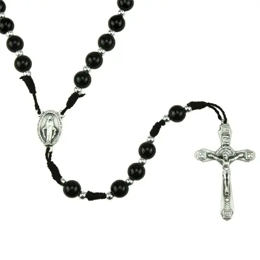 [RZK-35M004ZW] Rozenkrans glas/op koord - zwart (⌀ 8mm)