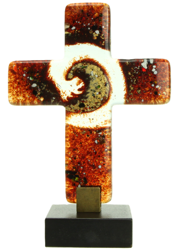 [MRL-890188] Glaskruis/rood op houtsokkel (10x12cm)