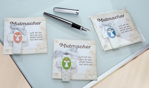 [MKR-30M003] Kreuz mit Engel "Mutmacher" - sortiert (45x60mm)
