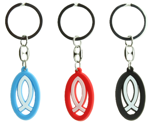 [SLH-72ICT363] Porte-clef flexible Ichtus - couleur assorti (25x80mm)