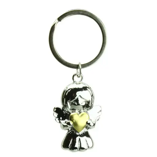 [SLH-98M001] Porte-clef ange coeur assorti inox (25x35mm)