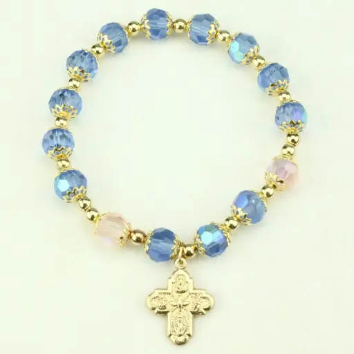 [ARM-35M010BL] Armband verguld - elastisch/semi-cristal blauw