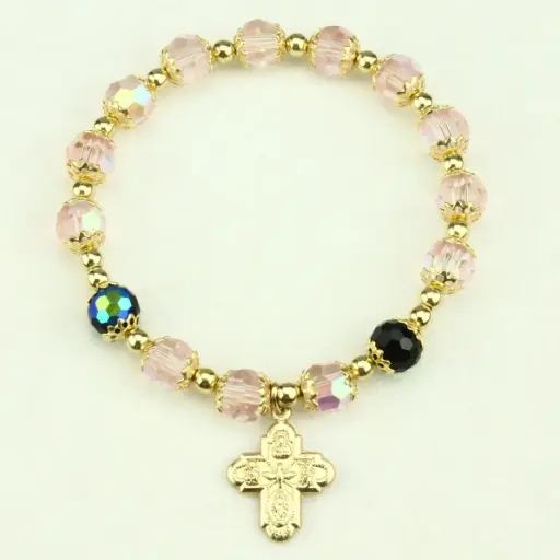 [ARM-35M010RS] Armband verguld - elastisch/semi-cristal roze