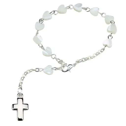 [ARM-35M014] Armband - tientje/parelmoer - hartje