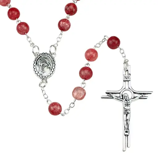 [RZK-35M007RD] Rosary - pearl glass - red (⌀8mm)