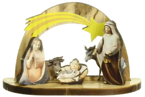 [KGR-35M011] Nativité bois d'olivier - coloré  (80x30x50mm)