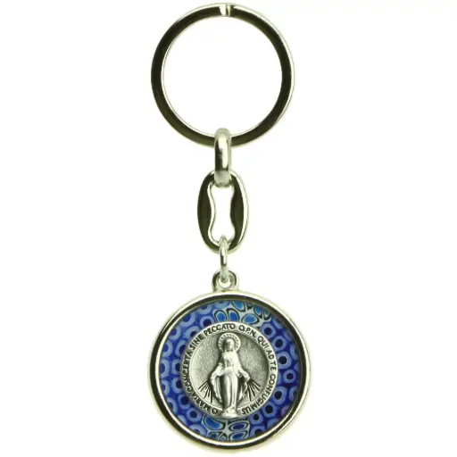 [SLH-35M003WON] Porte-clef Vierge Miraculeuse - ronde/métal/murine (60x30.mm)