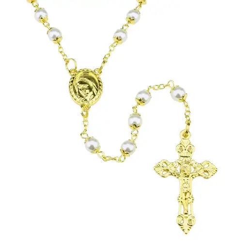 [RZK-35M010] Rosary - pearl - gold plated (⌀6mm)