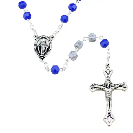 [RZK-35M011BL] Rozenkrans - glasparel/steen - donkerblauw (⌀6mm)