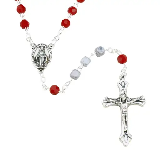 [RZK-35M011RD] Rosary - pearl glass/stone - red (⌀6mm)