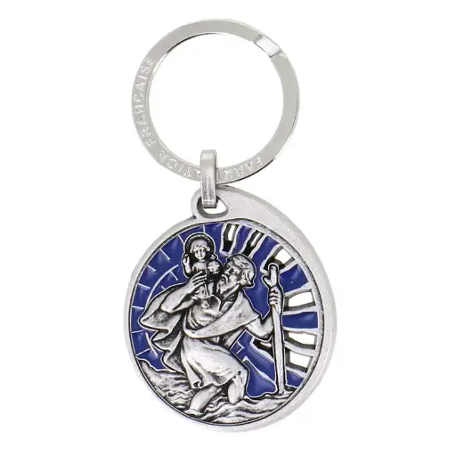 [SLH-45KRI003] Schlüsselanhänger - Hl.CHristophorus - Metall/Blau emailiert (80x40mm)