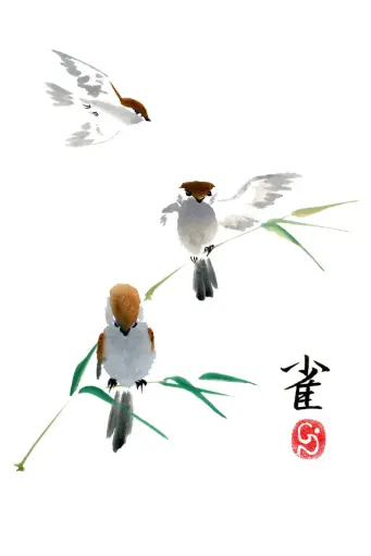 [PDO-00NG022] Carte double série 'Japonaise' - Moineaux 022 - 10x15cm + envel.