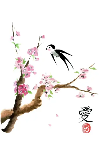 [PDO-00NG029] Dubbelkaart serie 'Japonaise' - Prunier, Amour 029 - 10x15cm + envel.